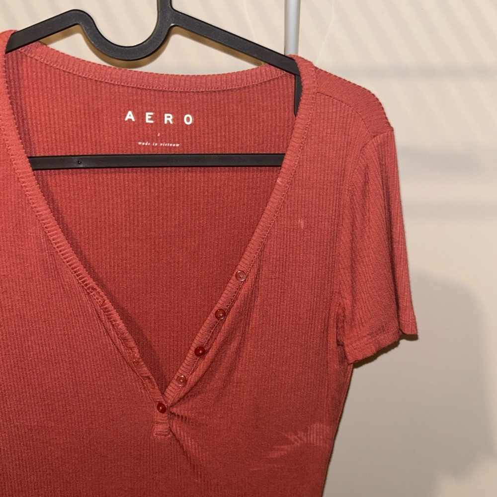 Aero Rust Red Ribbed Bodysuit - Picture 2 of 3
